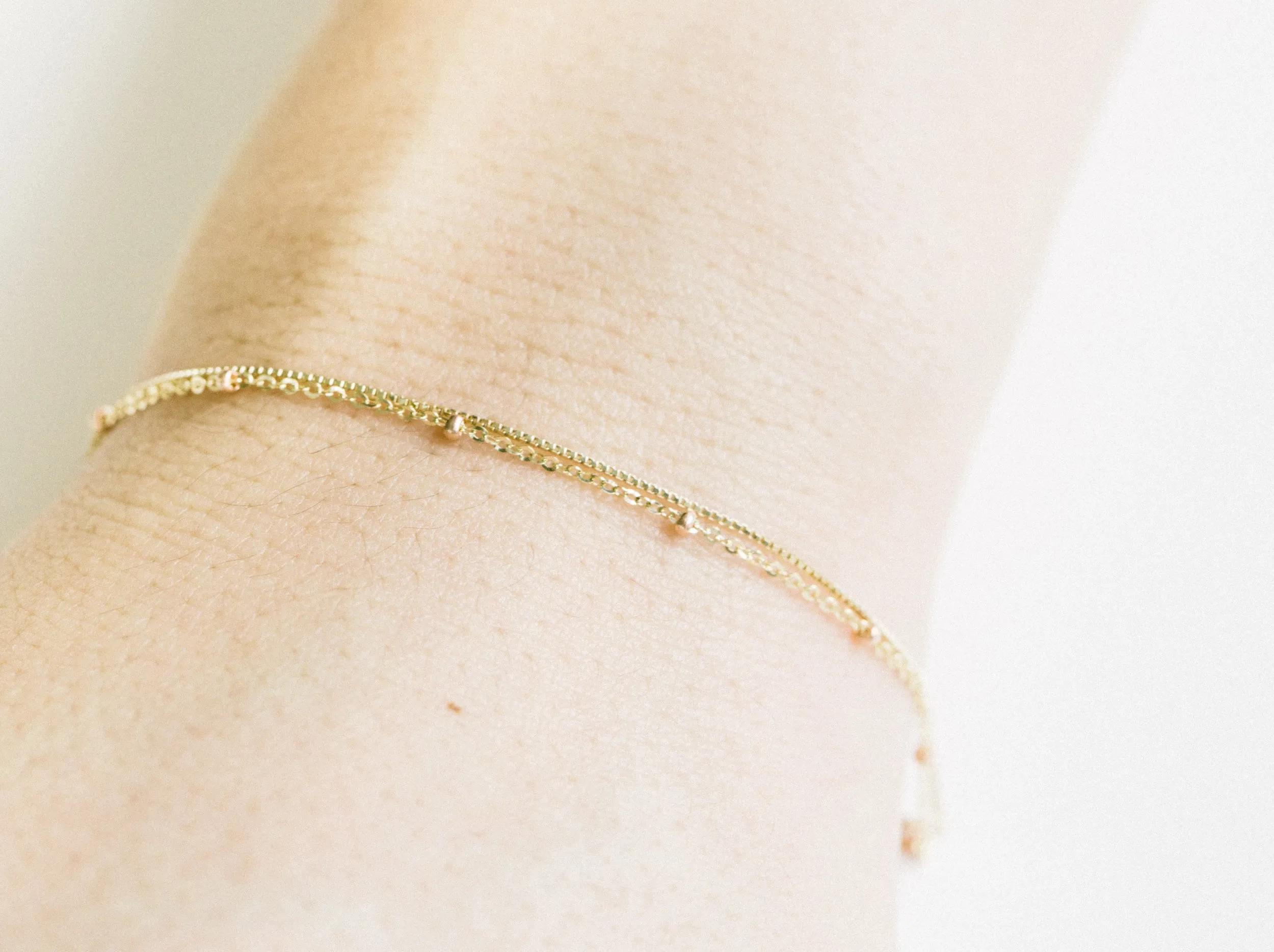 14K Gold Mother's Bridesmaid Gift Personalized Bead Chain Anklet Bracelet