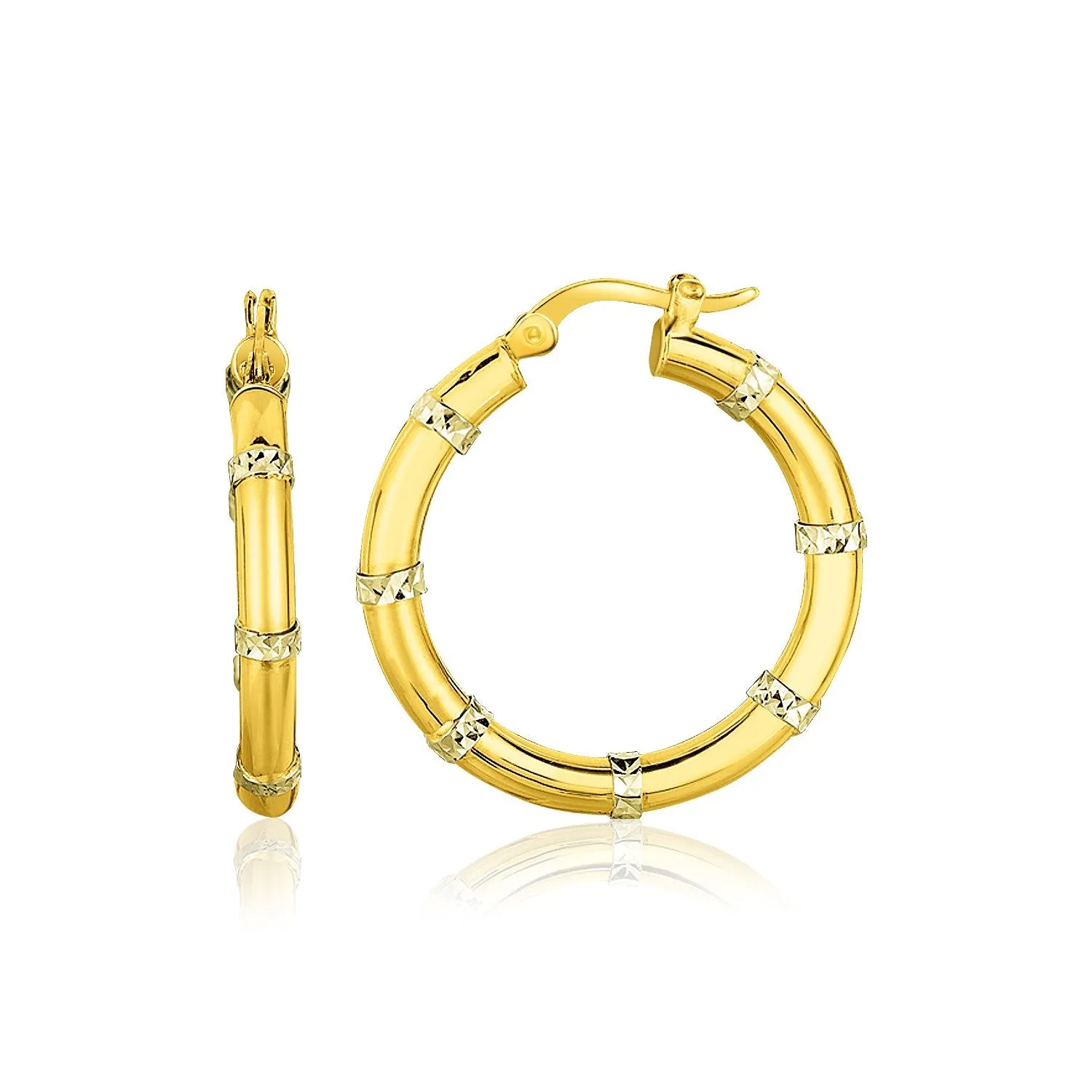 14k Two-Tone Gold Alternate Textured Hoop Earrings-rx30666