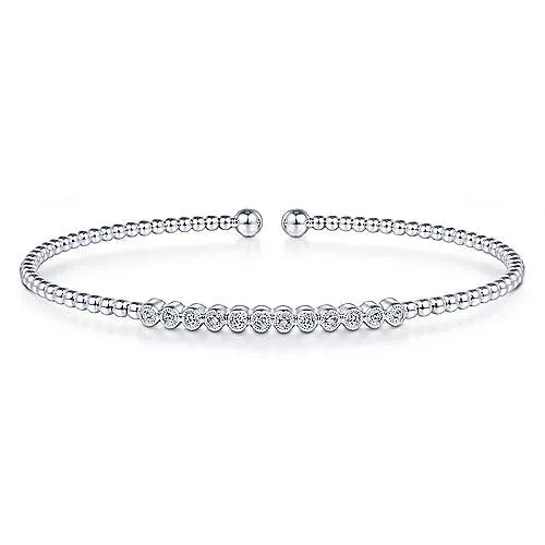 14K White Gold Bujukan Beaded White Gold Bangle with Diamonds