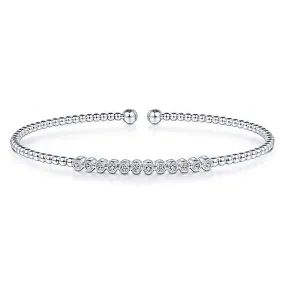 14K White Gold Bujukan Beaded White Gold Bangle with Diamonds