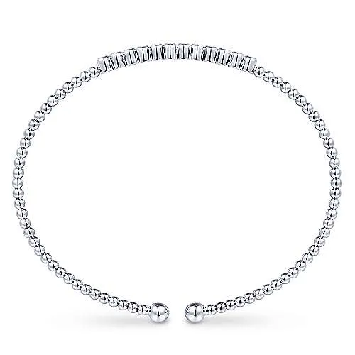 14K White Gold Bujukan Beaded White Gold Bangle with Diamonds