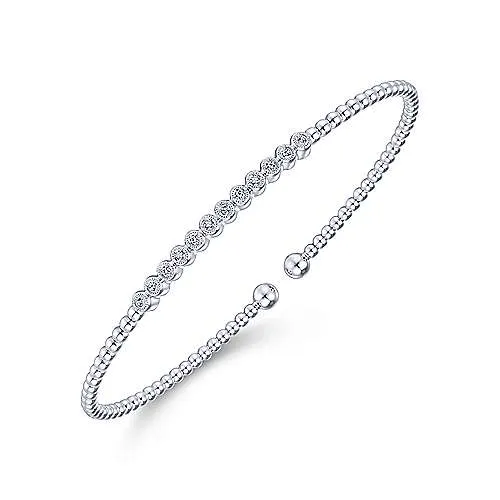 14K White Gold Bujukan Beaded White Gold Bangle with Diamonds