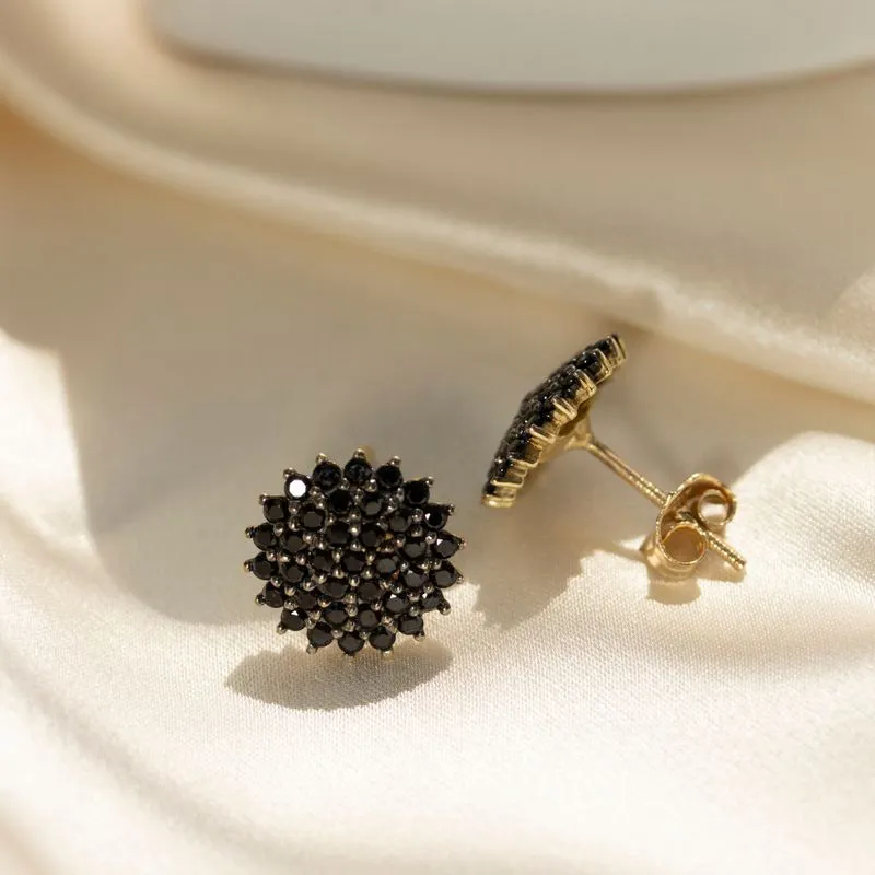 14K Yellow Gold Round Black Cubic Zirconia 1.5mm Dangle Earrings