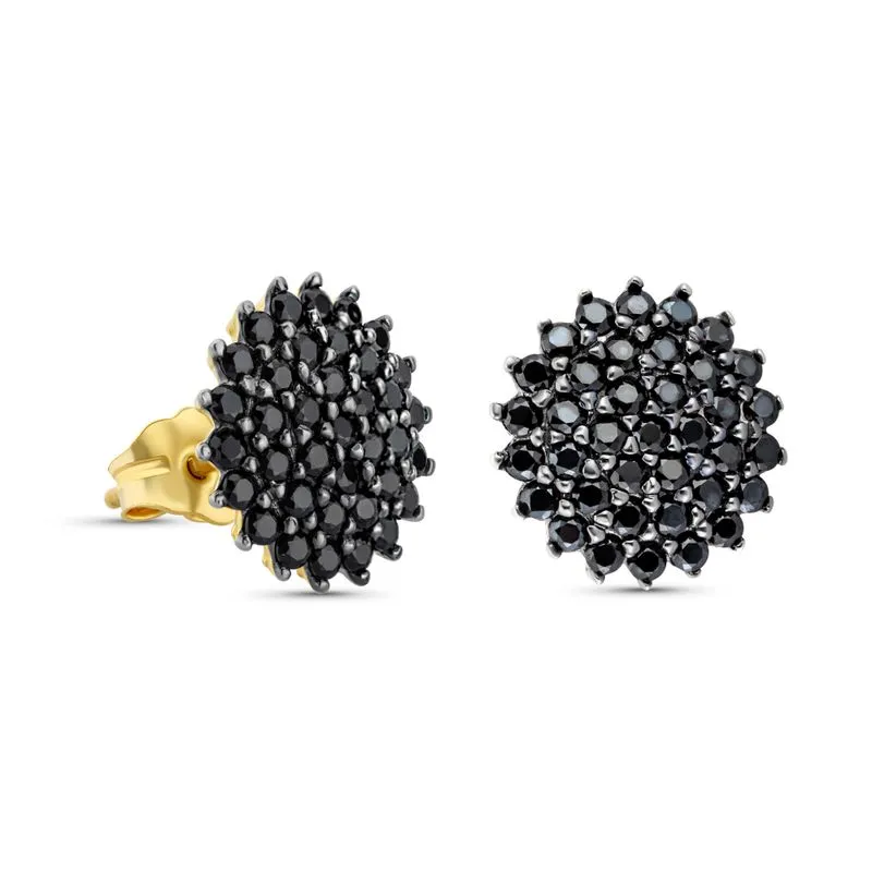 14K Yellow Gold Round Black Cubic Zirconia 1.5mm Dangle Earrings