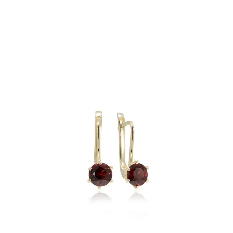 14K Yellow Gold Round Drop Earrings Inlaid With Garnet