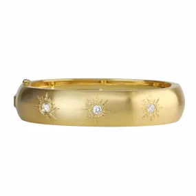 18K Gold Bombe Hinge Bracelet with Six Sunburst Diamonds