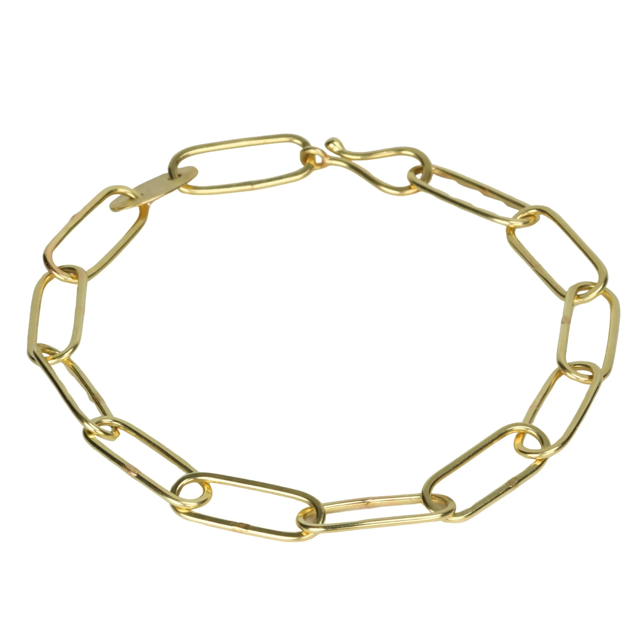 18K Gold Handmade Rectangular Link Bracelet with Disk Detail