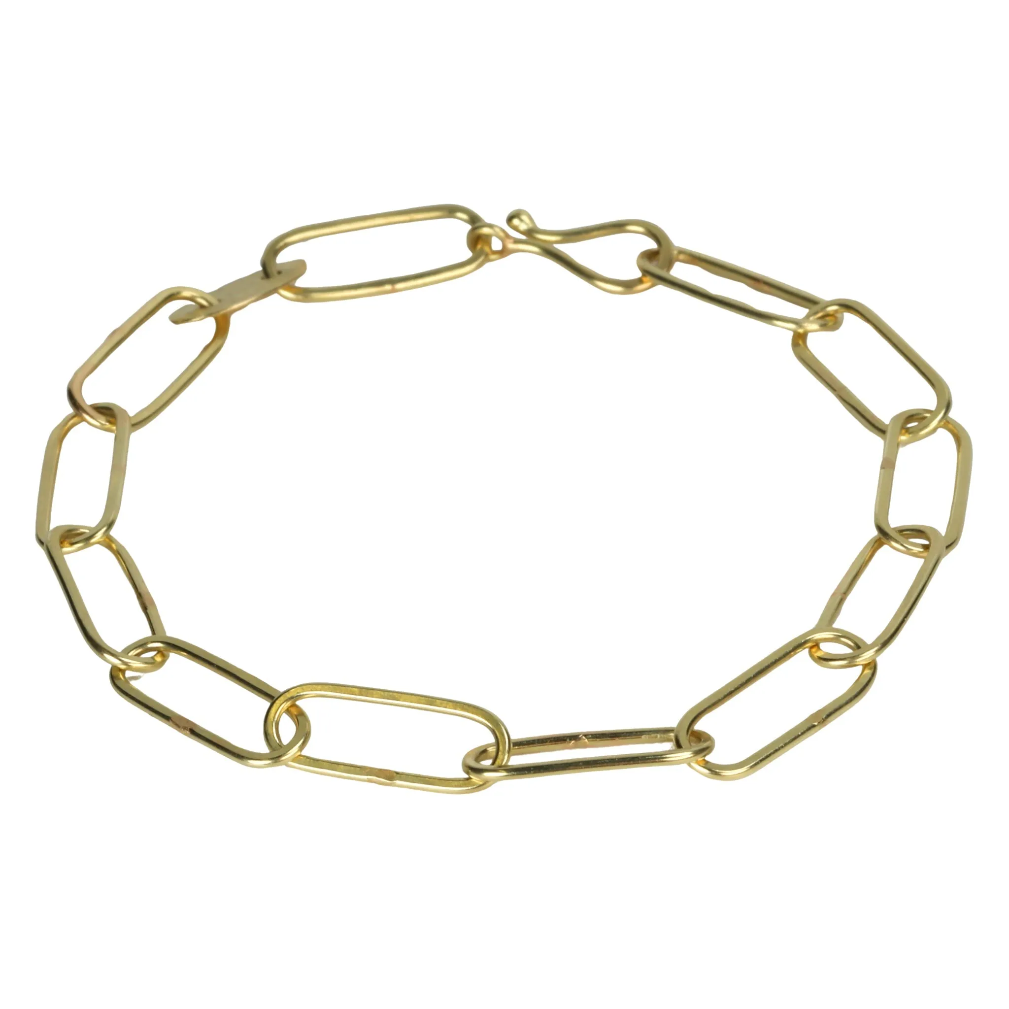 18K Gold Handmade Rectangular Link Bracelet with Disk Detail