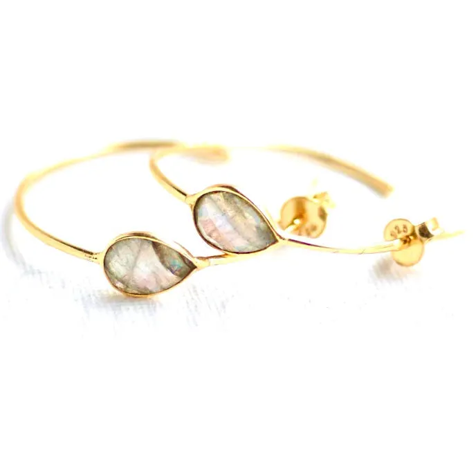 Abley Single Stone Gold Hoop Earrings