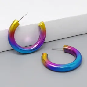 Air Brushed Metal Tube Hoop Earrings