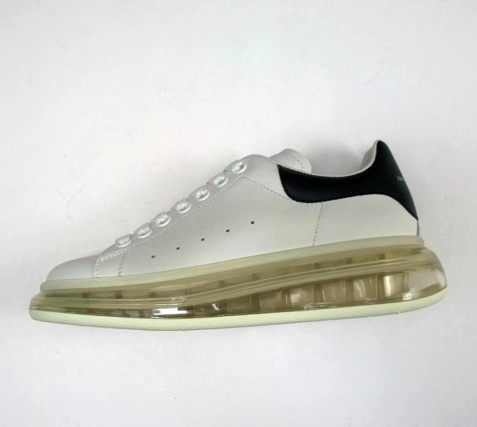 Alexander McQueen Oversized Transparent Sole Sneakers in White Leather with Black Detail New