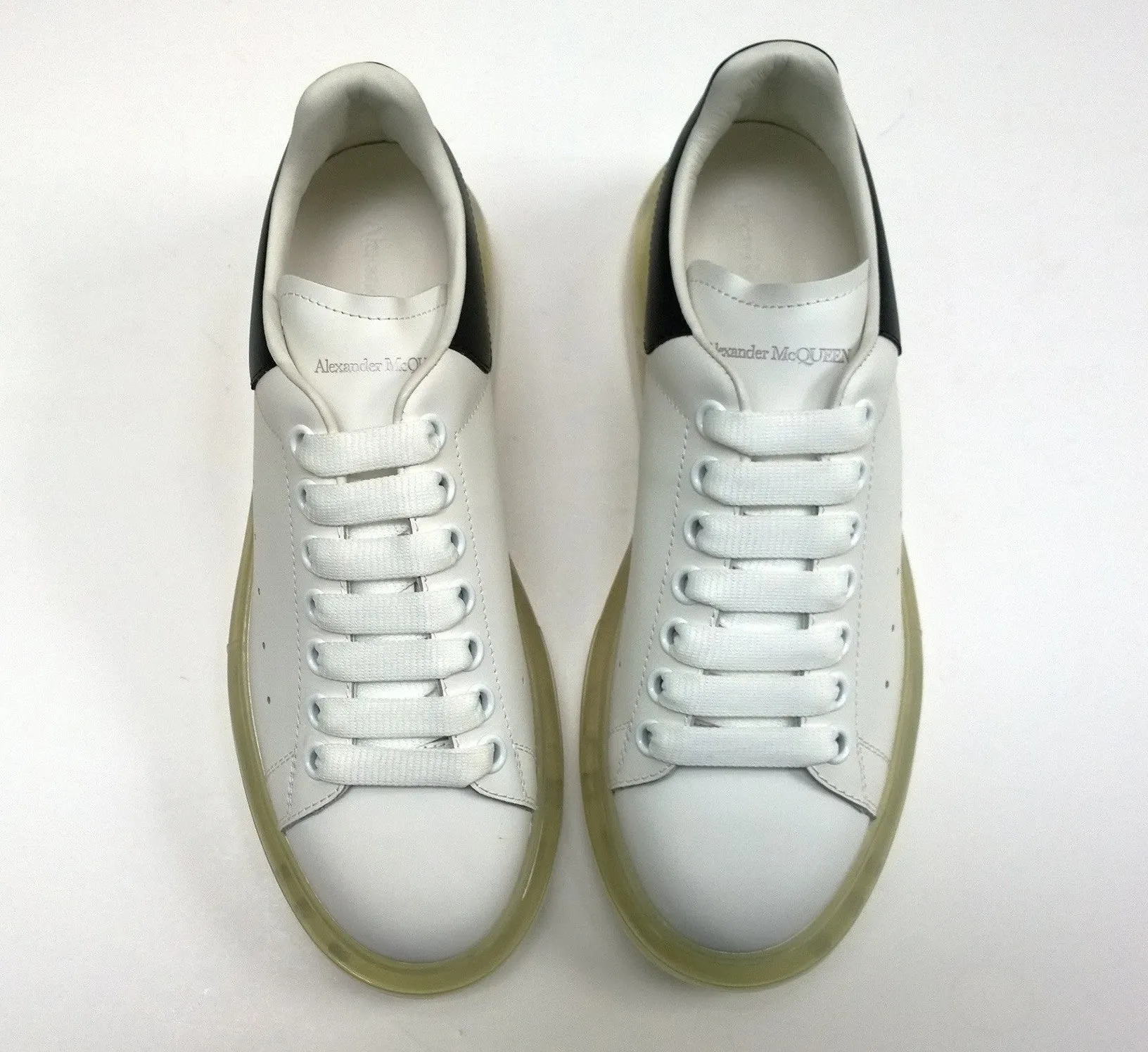 Alexander McQueen Oversized Transparent Sole Sneakers in White Leather with Black Detail New