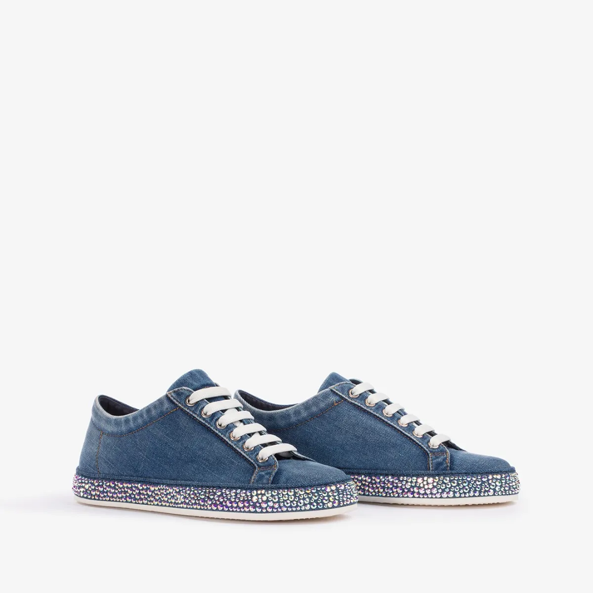 ANDREA SNEAKER Blue denim sneaker with Crystals