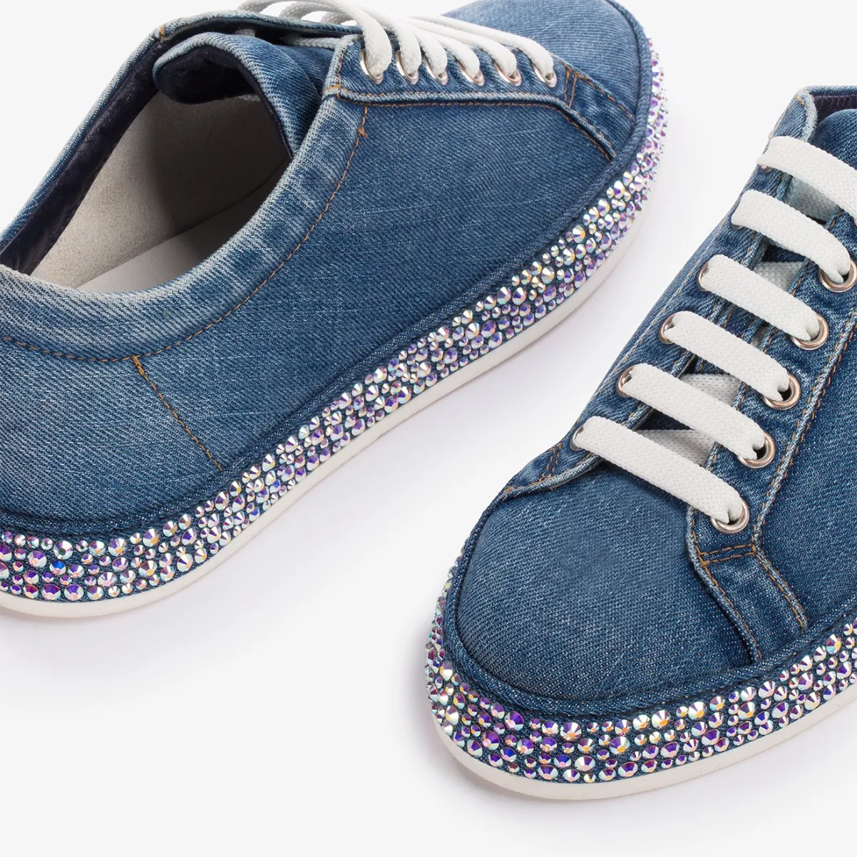 ANDREA SNEAKER Blue denim sneaker with Crystals