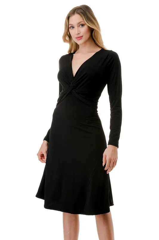 Ariella Long Sleeve Twist Dress - Black