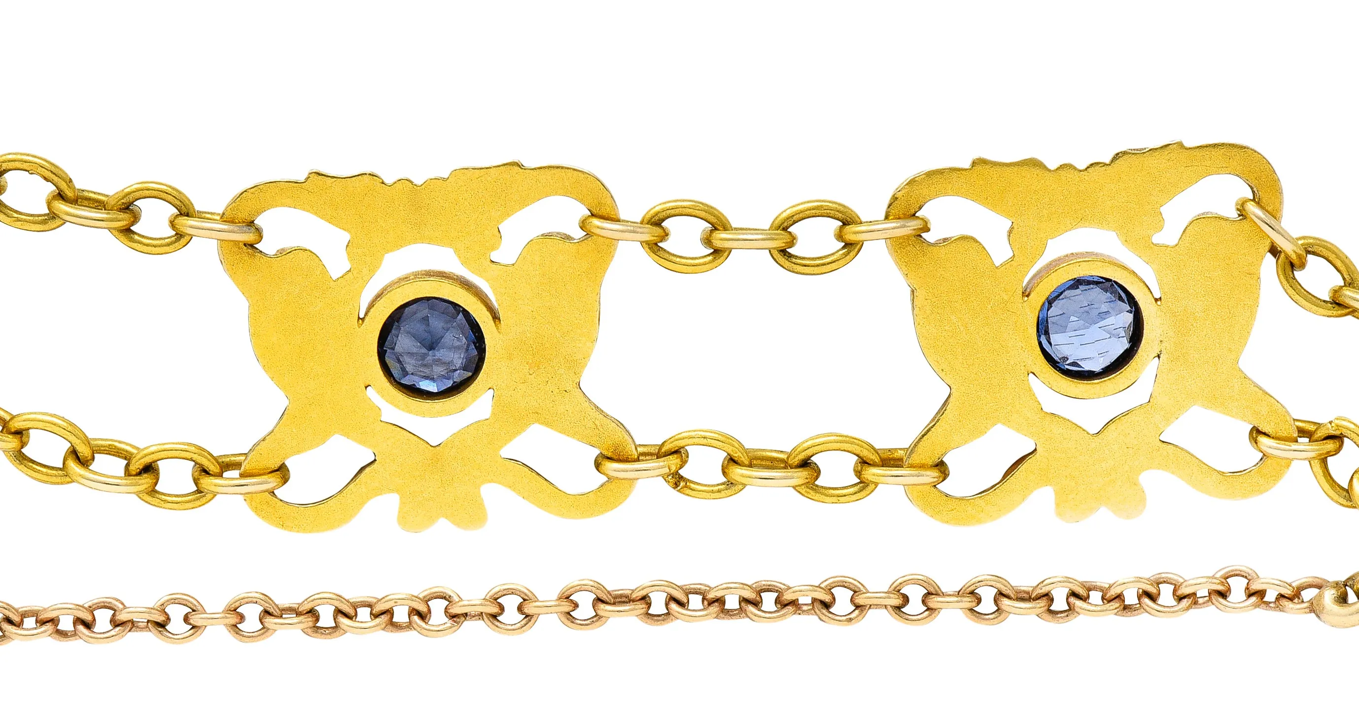 Art Nouveau 2.25 CTW Sapphire 18 Karat Yellow Gold Serpent Dragon Link Bracelet