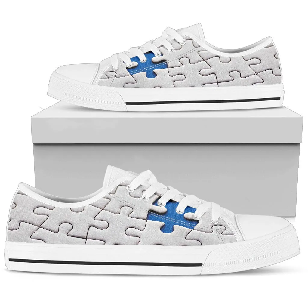 Autism Awareness Womens White lowtop tennis shoe PP