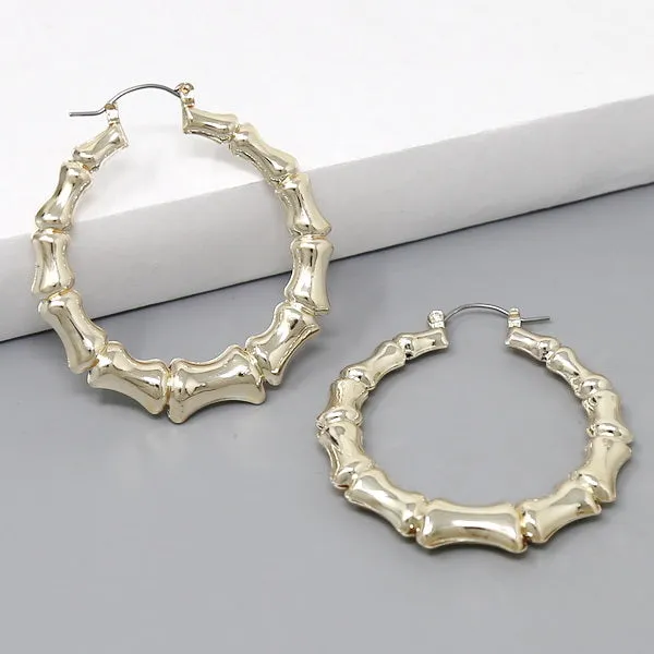 Bamboo Textured Metal Hoop Earrings