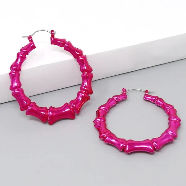 Bamboo Textured Metal Hoop Earrings