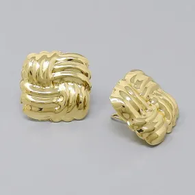 Basket Weave Square Metal Stud Earrings