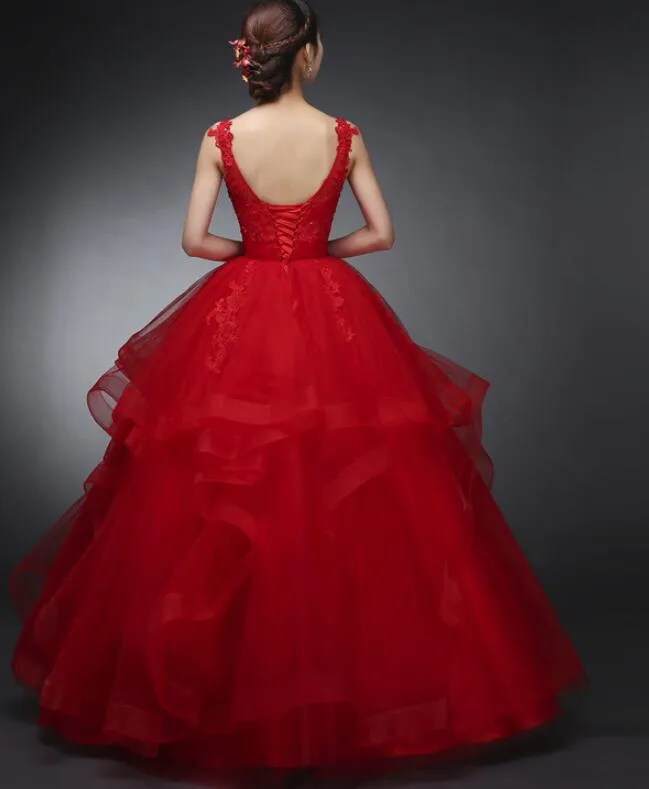 Beautiful Red Tulle Round Neckline Party Gowns, Red Formal Dress, Prom Gowns