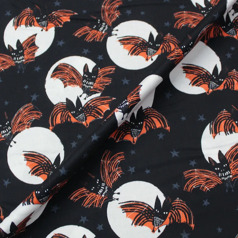 Black Halloween Patchwork Cotton - Fanged Bats