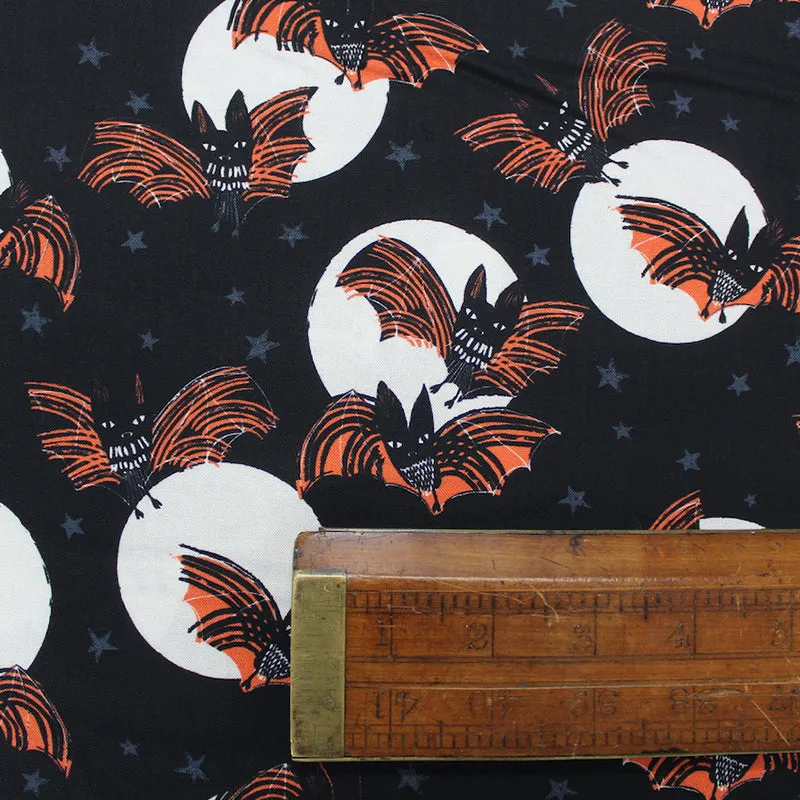 Black Halloween Patchwork Cotton - Fanged Bats