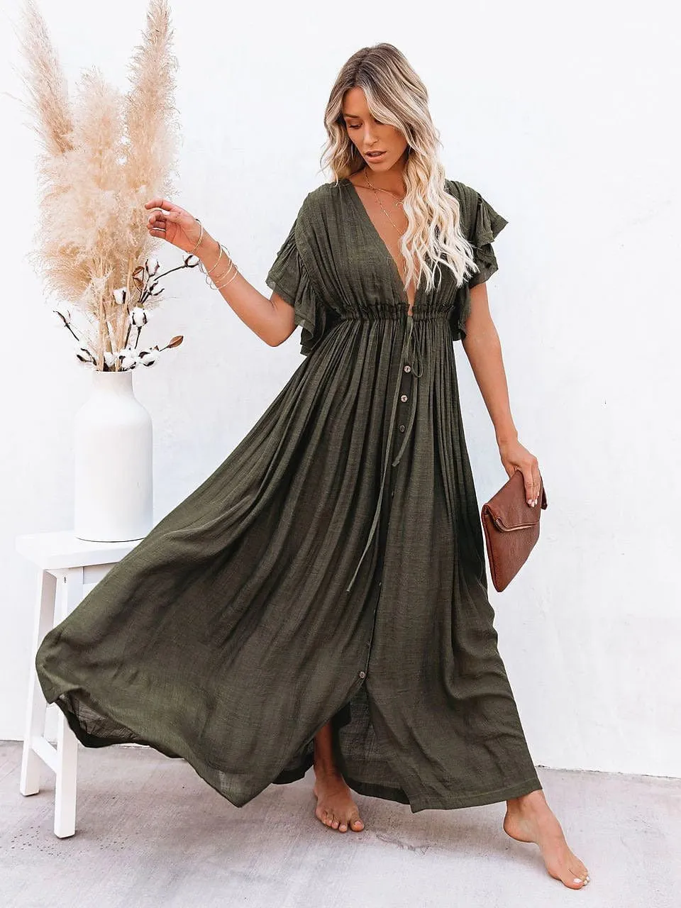 Boho Swing Maxi Dress With Backless Design for Women