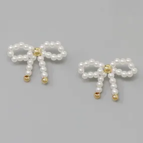 Bow Ribbon Pearl Beaded Stud Earrings