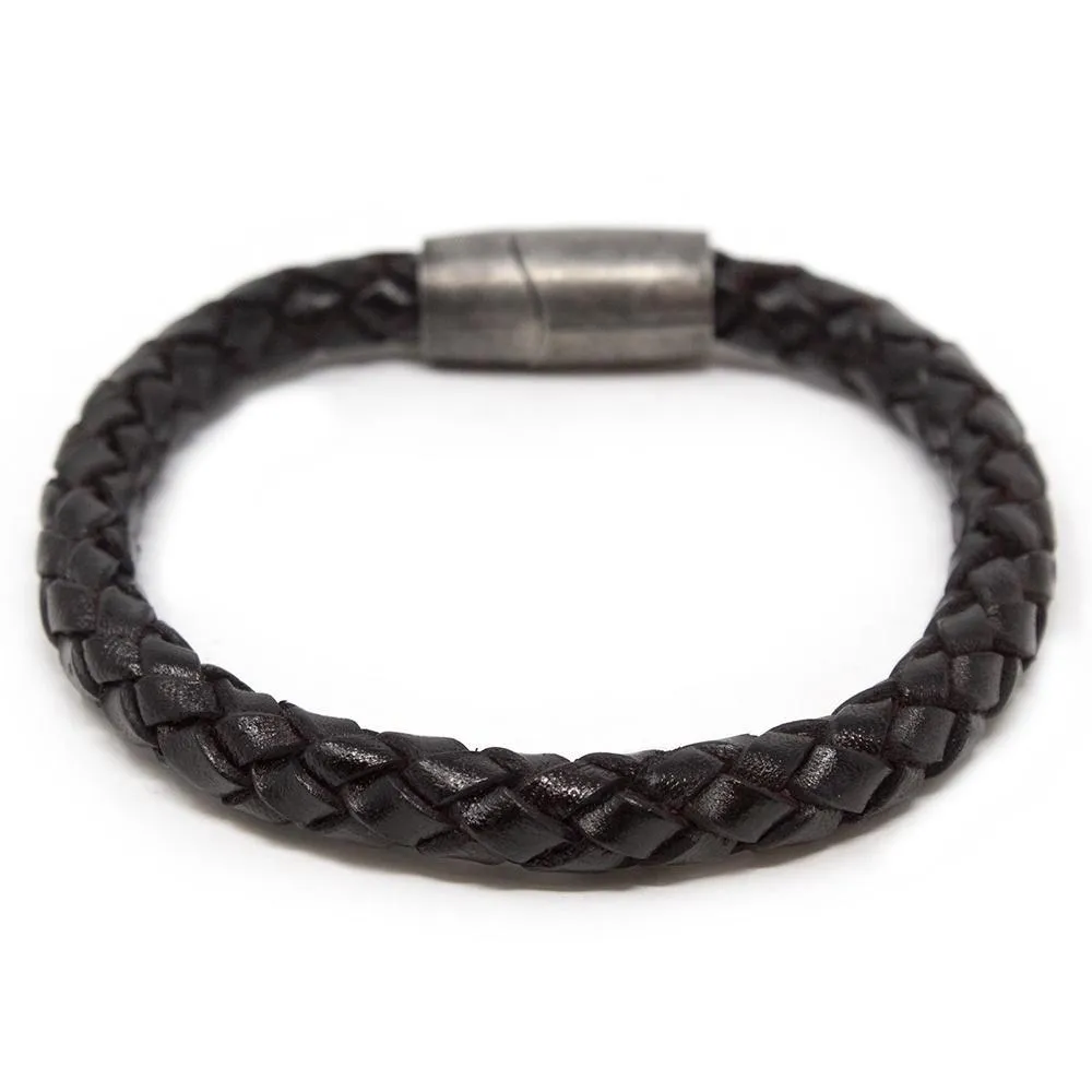 Braided Leather Bracelet with Puzzle Clasp Black Large