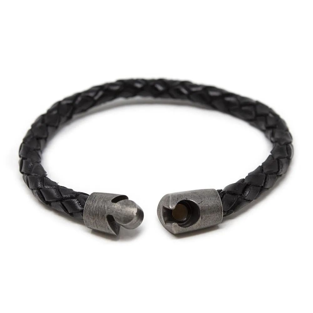 Braided Leather Bracelet with Puzzle Clasp Black Large