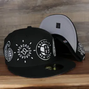 Brooklyn Nets All Over Paisley Bandana Pattern Grey Bottom 5950 Fitted Cap | Black