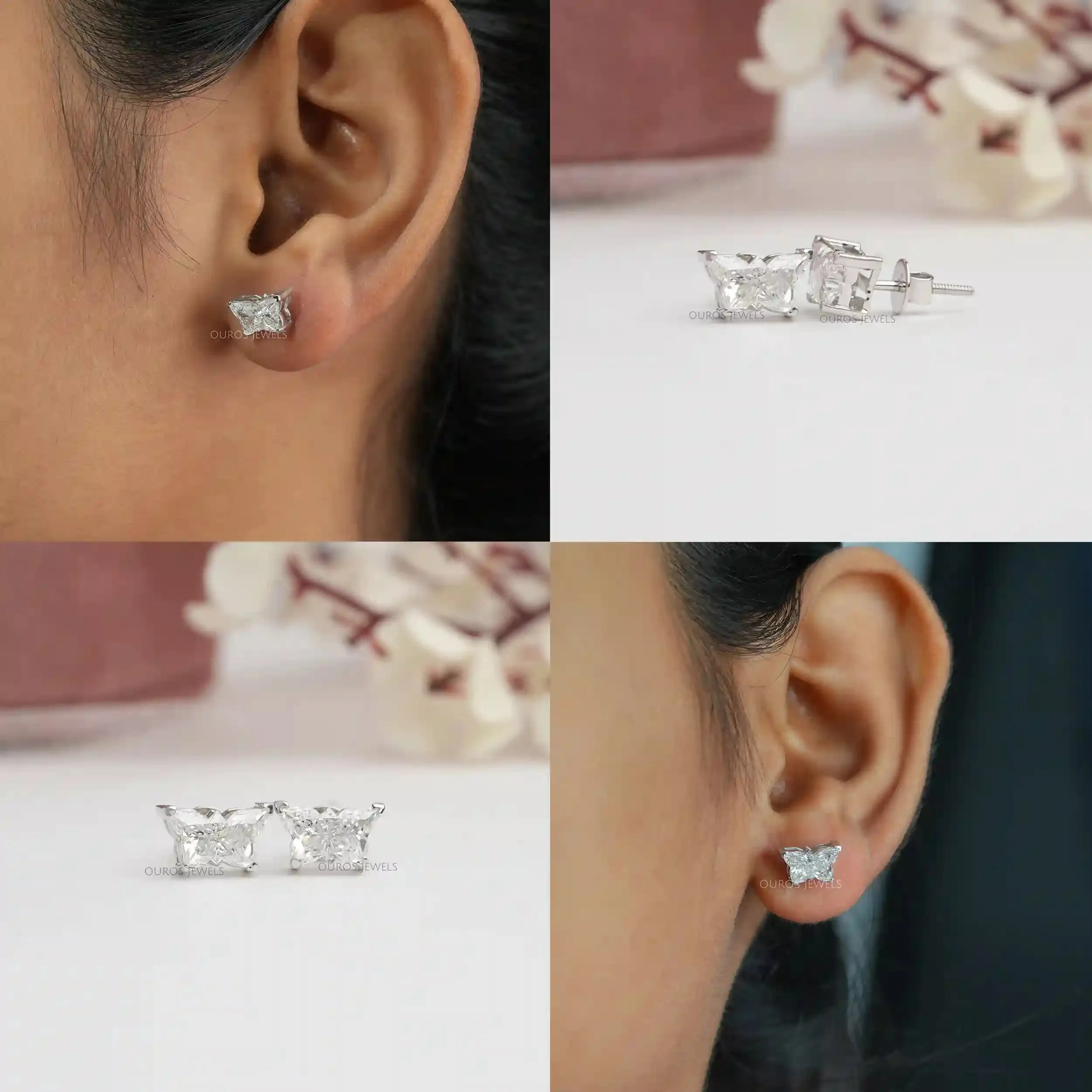 Butterfly Cut Lab Grown Diamond Stud Earrings