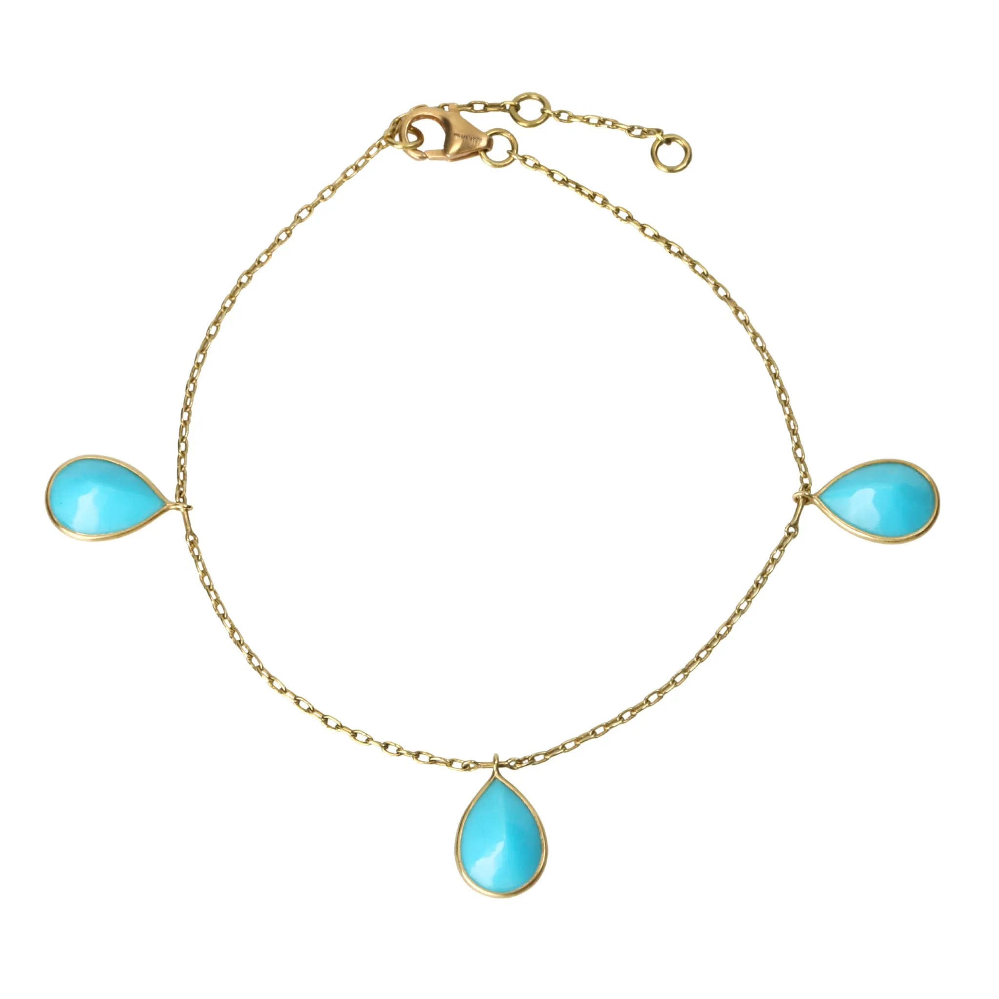 Chain Bracelet with Triple Bezel-Set Turquoise Petal Drops