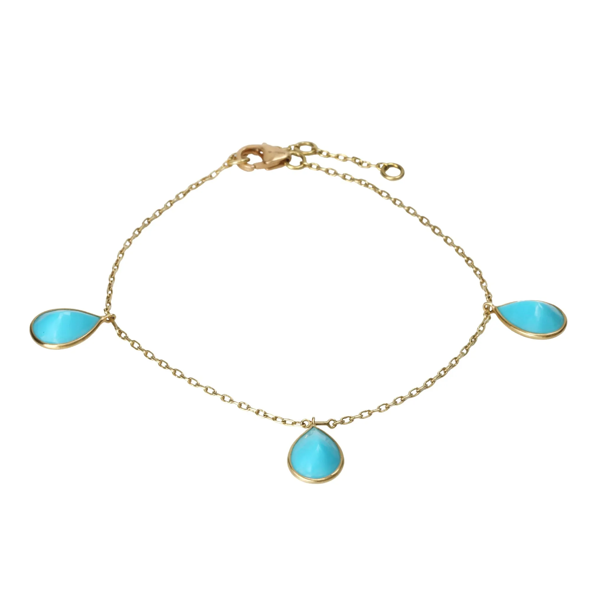 Chain Bracelet with Triple Bezel-Set Turquoise Petal Drops