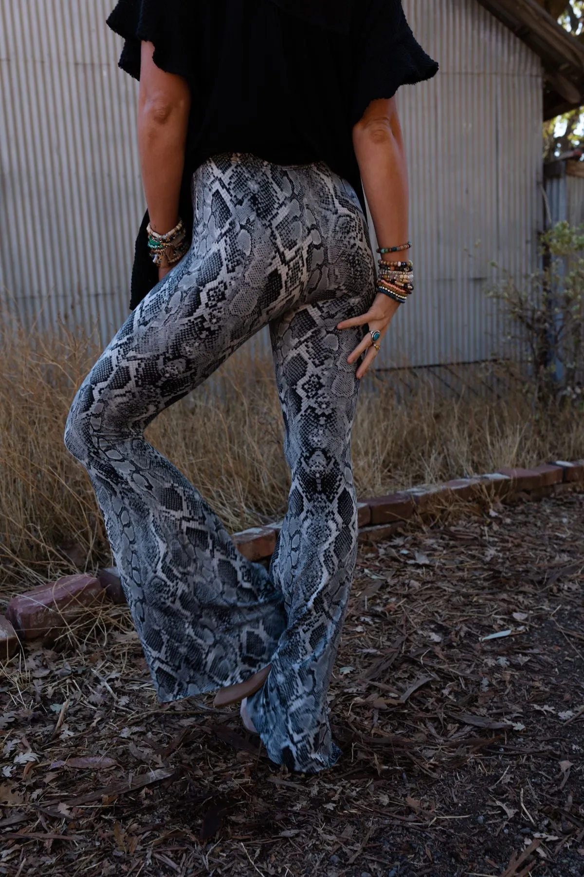 Cher Snake Flare Pants - Gray