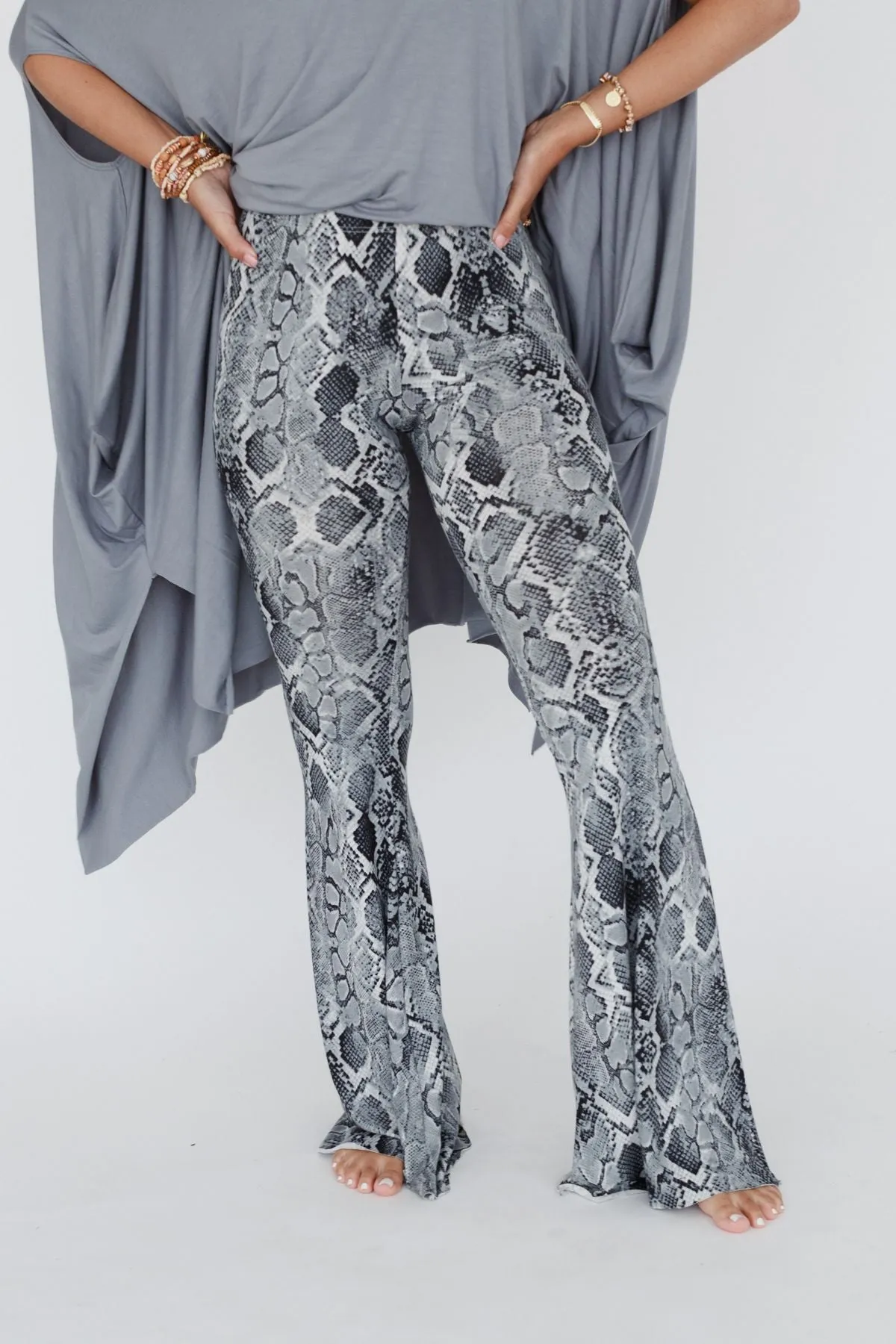 Cher Snake Flare Pants - Gray