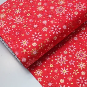 Christmas Cotton - Red - Bejewelled Snowflakes