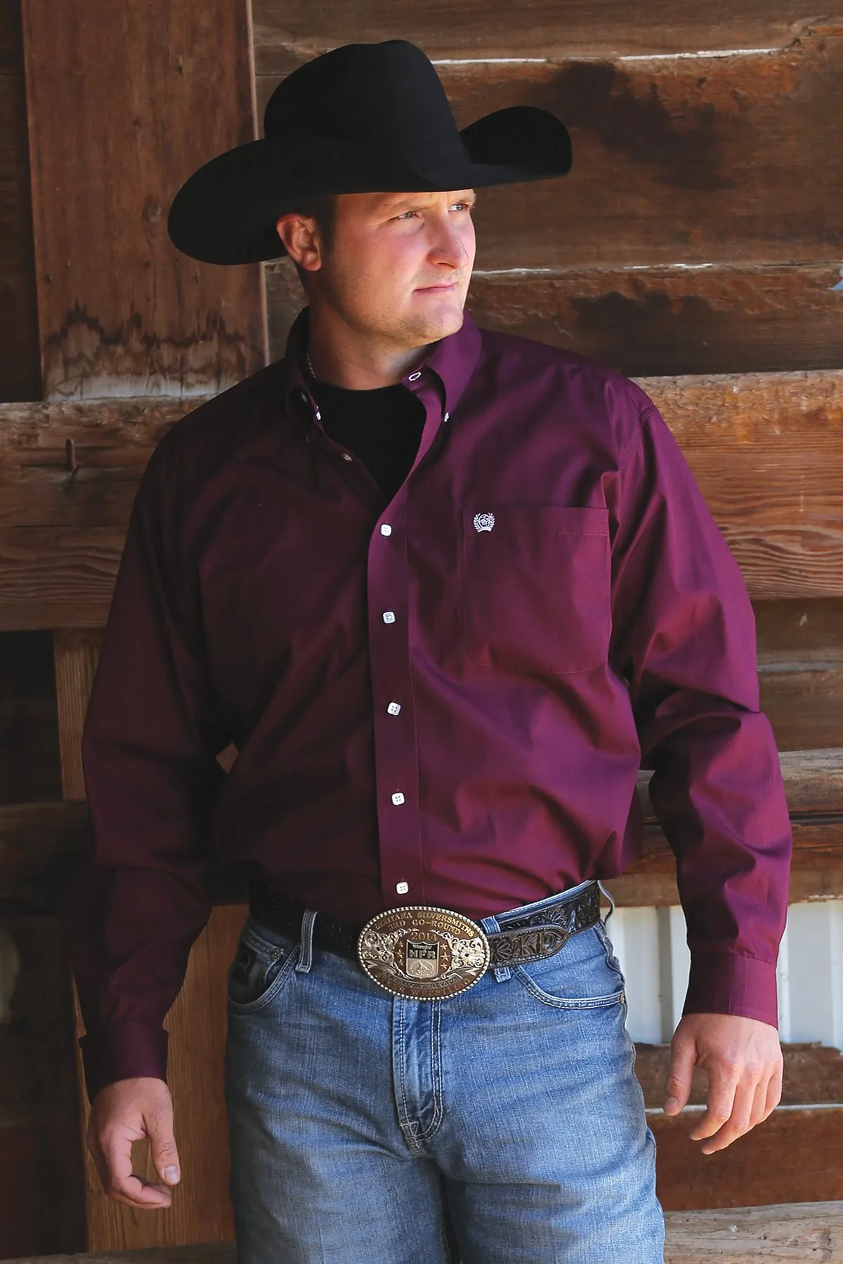 Cinch Mens Burgundy Long Sleeve Shirt