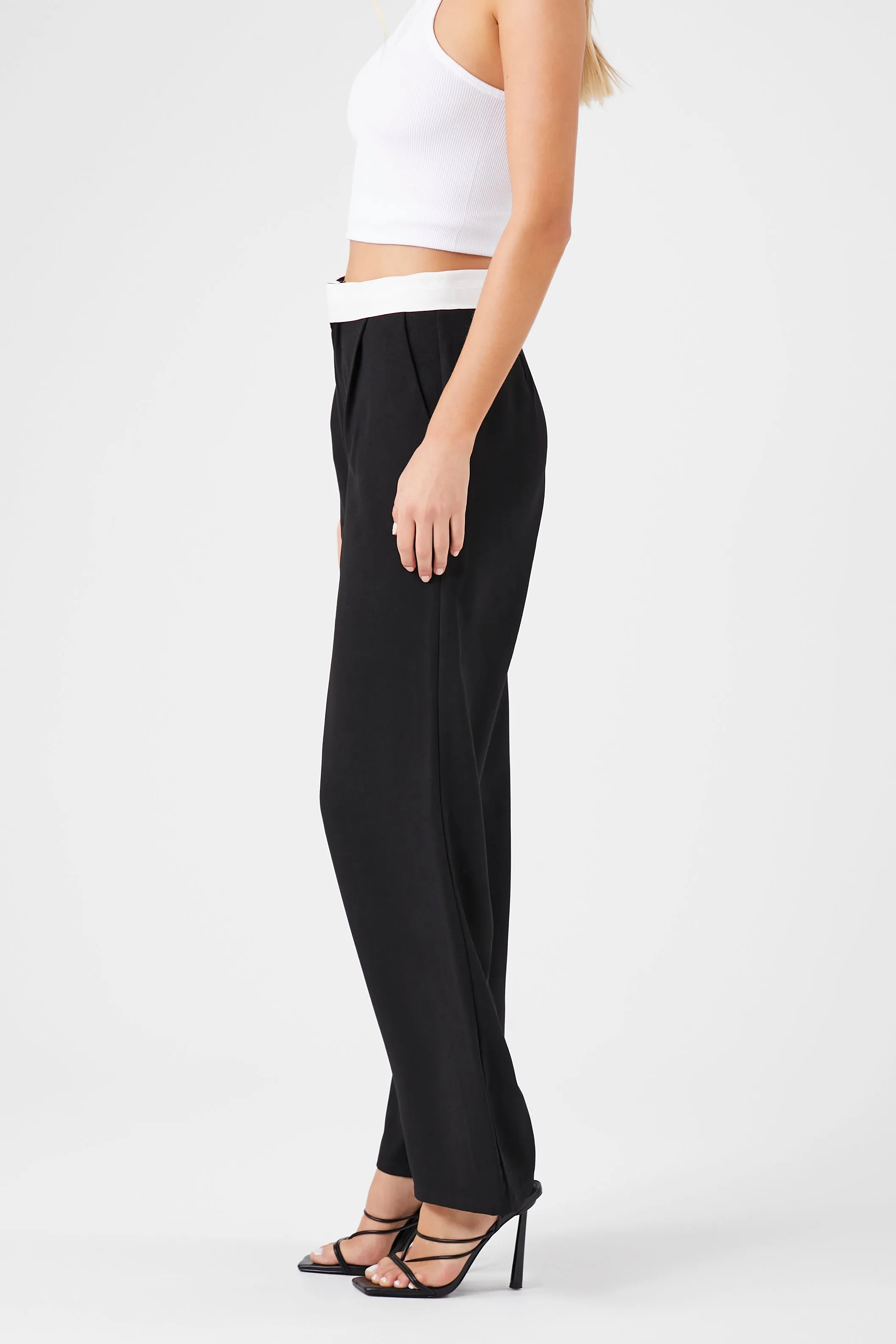 Contrast-Trim Wide-Leg Pants