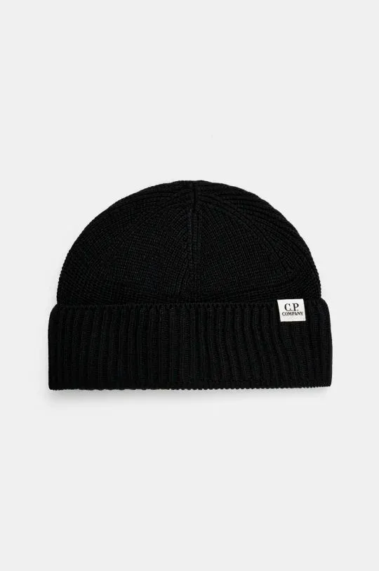 C.P. Company beanie Knit Cap In Re-Wool black color smooth 17CMAC293A006595A