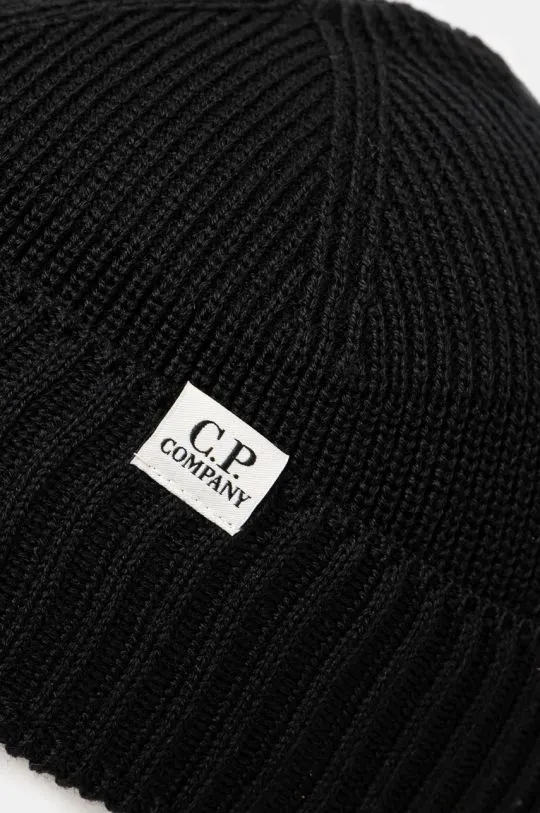 C.P. Company beanie Knit Cap In Re-Wool black color smooth 17CMAC293A006595A