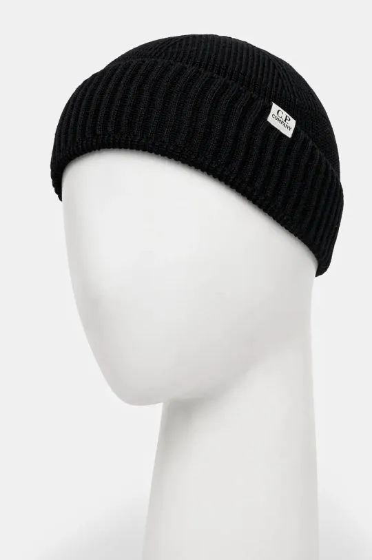 C.P. Company beanie Knit Cap In Re-Wool black color smooth 17CMAC293A006595A