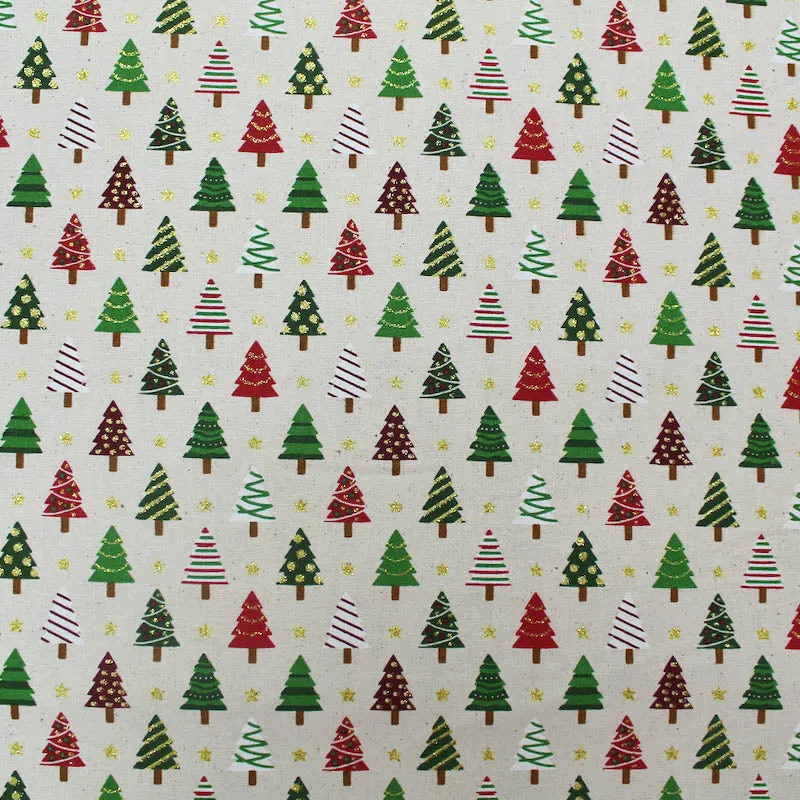 Cream Christmas Craft Cotton - Sparkly Trees