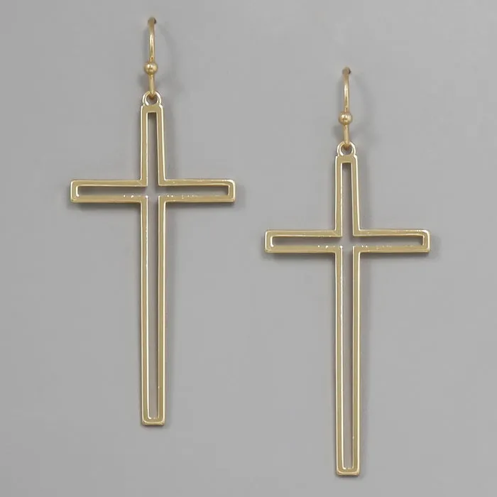 Cross Metal Cutout Drop Earrings