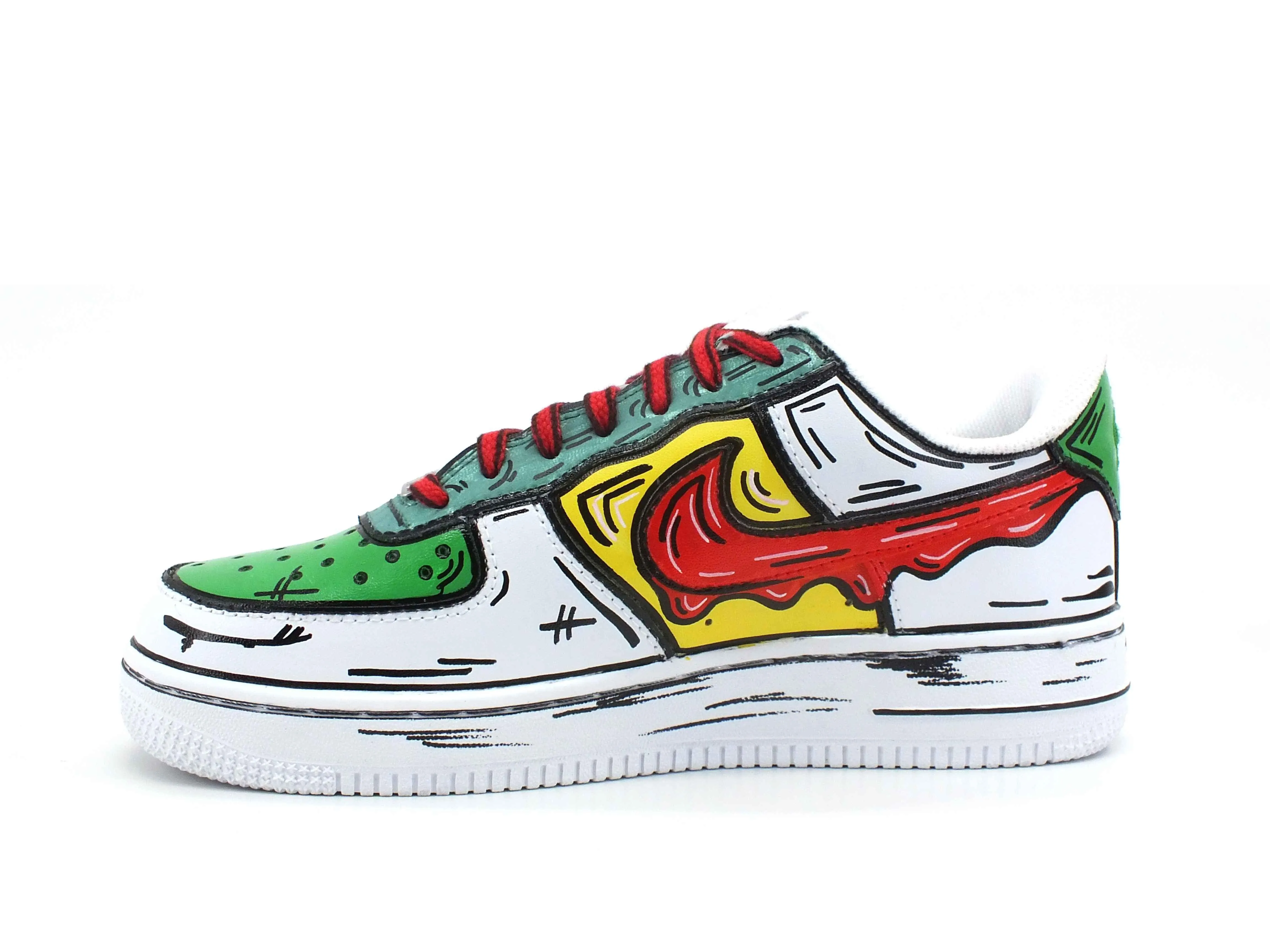 CUSTOM / Nike Air Force 1 Sneaker AF1 Cartoon Comics White Red Green 315115-112