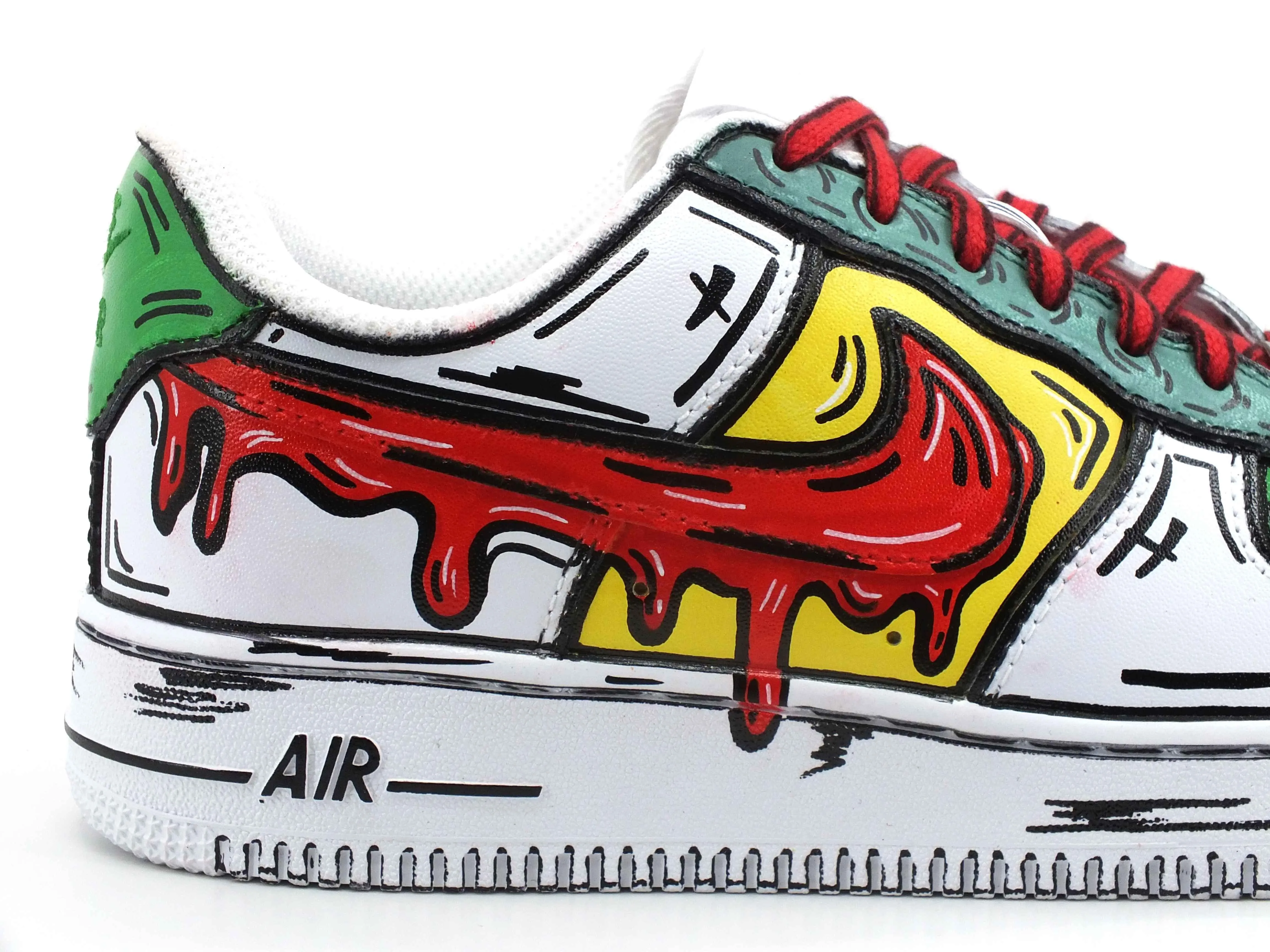 CUSTOM / Nike Air Force 1 Sneaker AF1 Cartoon Comics White Red Green 315115-112