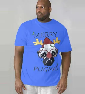 D555 Big Mens Blue Christmas T-Shirt Pug Print (PUG ROYAL BLUE)