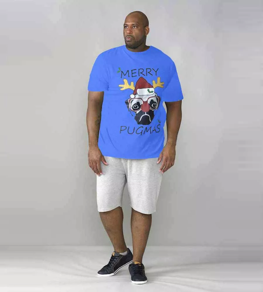 D555 Big Mens Blue Christmas T-Shirt Pug Print (PUG ROYAL BLUE)