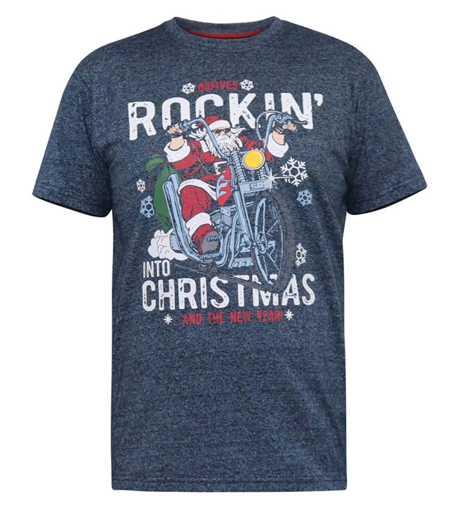 D555 Big Mens Christmas T-Shirt With Rocking Santa Print (CLEMENTINE)